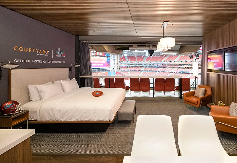 marriott courtyard super bowl sleepover experience_SB57_side angle of suite and stadium