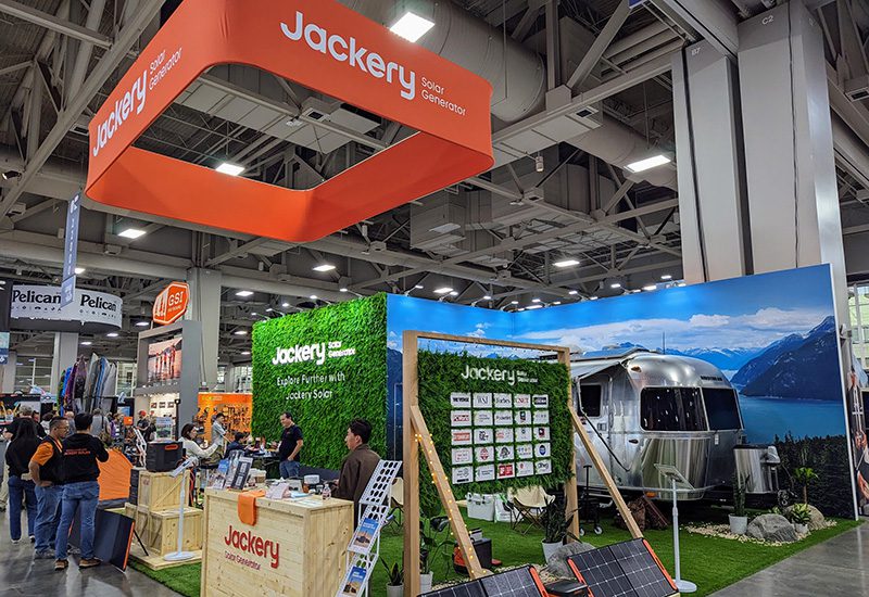 Jackery's orange exhibit at Outdoor Retailer 2023