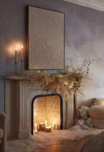 Pinterest x Anthropologie_ Holiday show House _Oct 2023_bedroom fireplace
