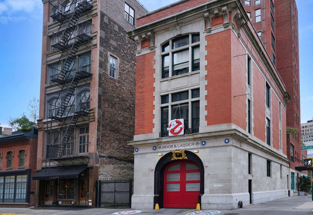 New York, NY - October 24, 2022: Fire station in the Tribeca district built in 1905 which was used for the Ghostbusters movies.