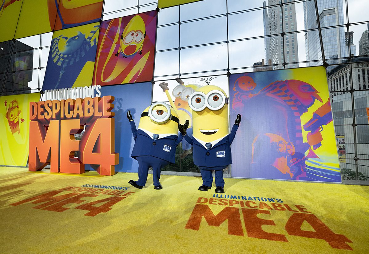 Despicable Me 4 Minions on yellow carpet