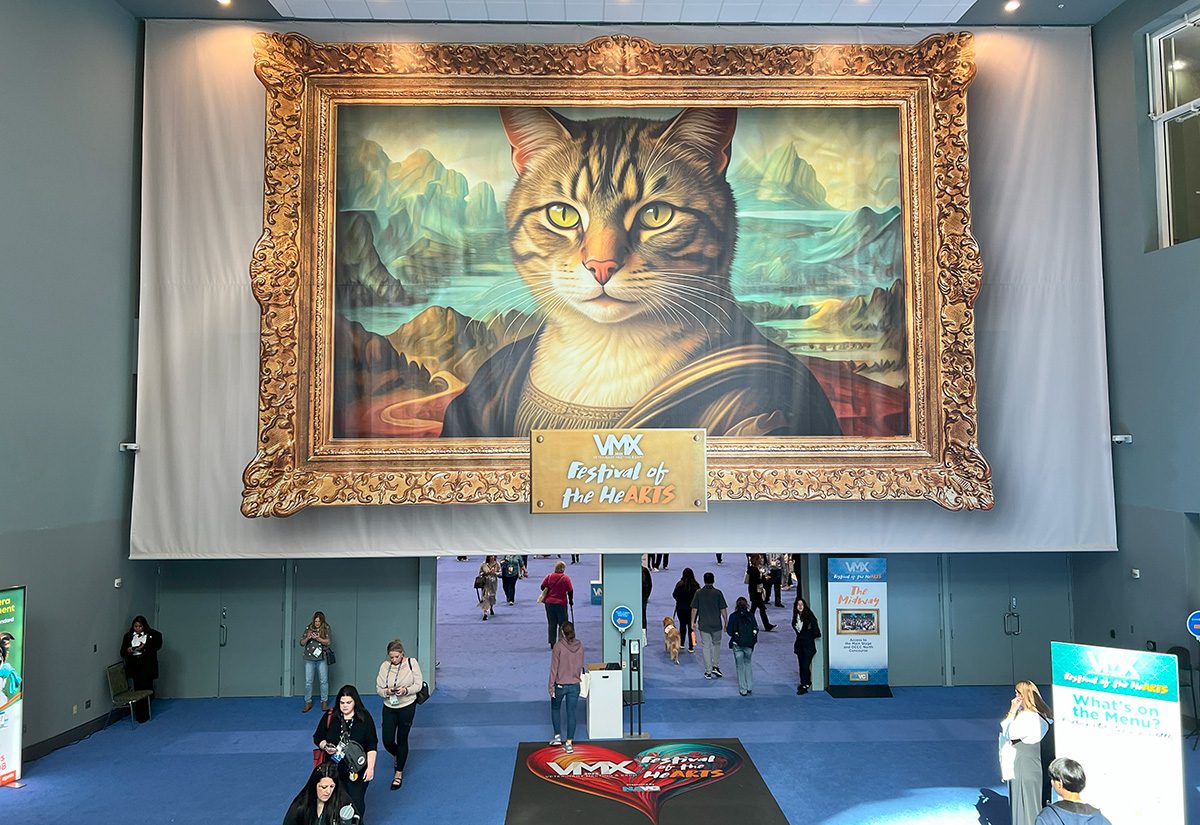 VMX show floor entrance with cat art